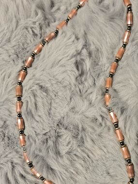 Vintage 1970s Aztec Glass & Hematite Beaded Necklace Boho Southwestern